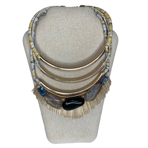Vintage Multi Strand Gold Fringe and Beaded Statement Necklace - Picture 9 of 9